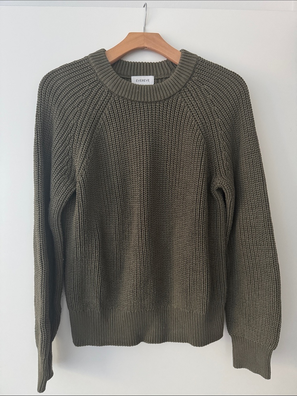 Evereve Women’s Shaker Knit Raglan Olive Crewneck Sweater